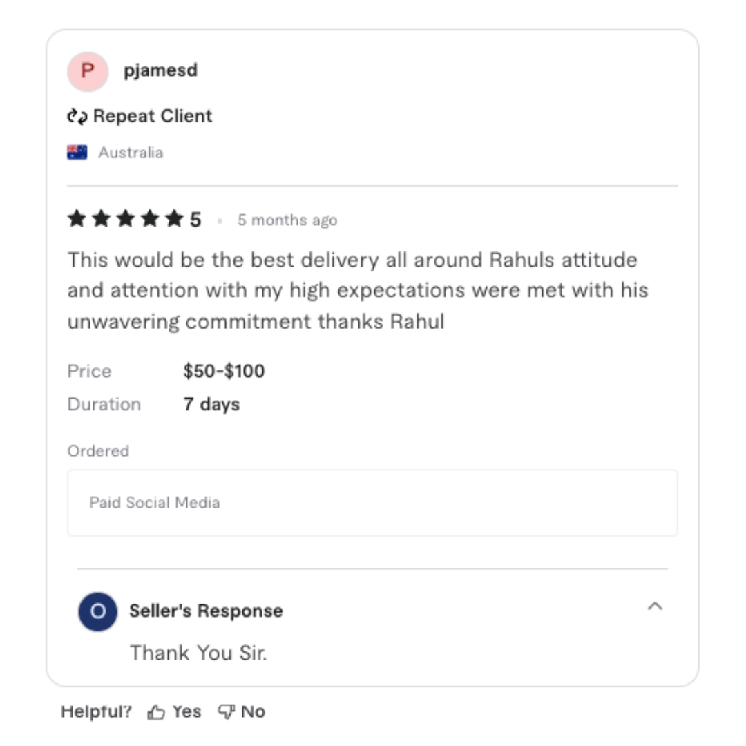 Verified Fiverr client review 2